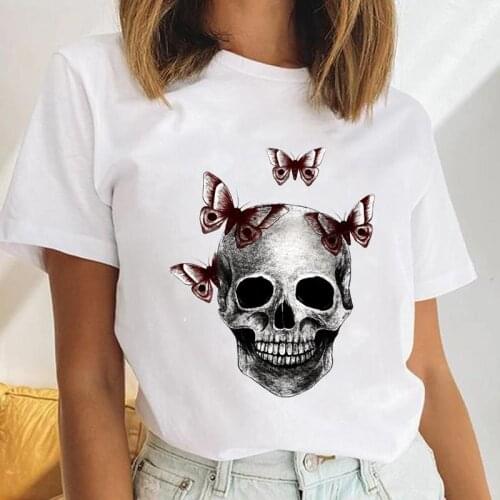 Women Skull Scary New Ladies 90s Watercolor Casual Female Clothes Tops Print Ladies Tees Tshirt Cartoon Graphic T-Shirt