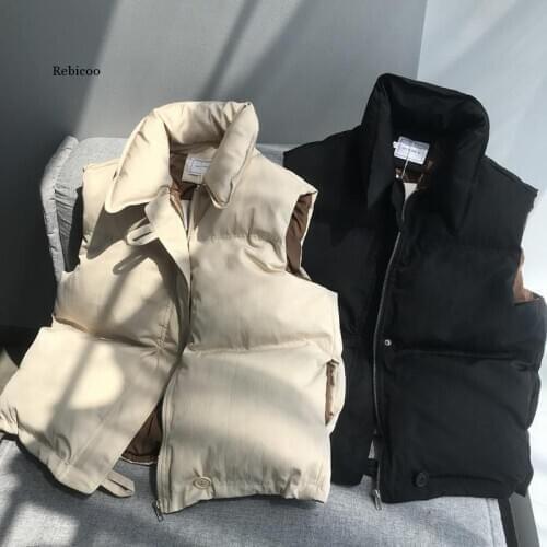 Sleeveless Vest Women Winter Keep Warm Puffer Jacket Solid Stand Collar Harajuku Outwear Loose Fashion Padded Vest Korean Style