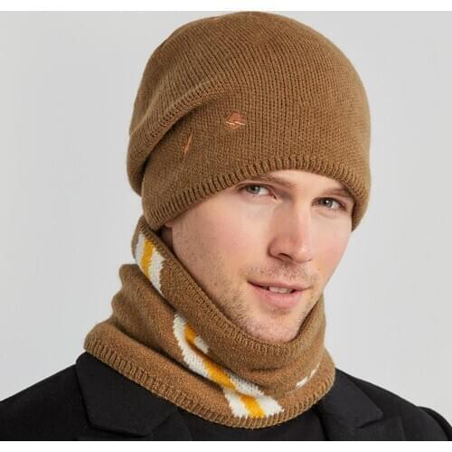 Winter Beanie Hats Scarf Set Warm Knit Hat Embroidery Warmer Thick All-match Plush Knit Hat for Men Women Fashion Skullies Caps