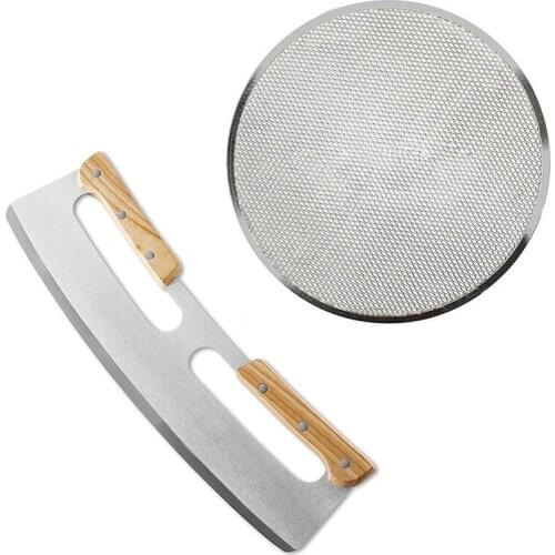 HOT-1 Pcs Round Pizza Oven Baking Tray Barbecue Grate Nonstick Mesh Net(10 Inch)& 1 Pcs Stainless Steel Pizza Dough Scraper