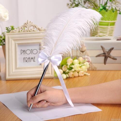 1PCS Feather Ballpoint Pen Ostrich Plush Cute Wedding Sign in Office Signature Metal Caneta Black Canetas Refill Romantic Gift