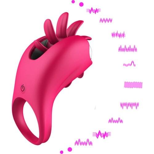 10 Speed Massage Rings Toy Male Long-Lasting Erection Vibrating Ring with 360 Rotation Licking Tongue Increase Your Persistence