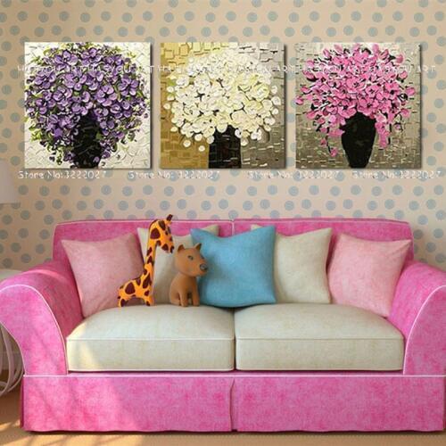 100% Hand painted Colored Flowers oil painting on Canvas wall painting picture for Living Room posters and handpainted No framed