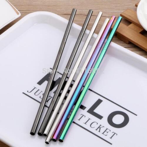 200pcs 215mm*6mm Colorful Straw 304 Stainless Steel Straws Reusable Bent Metal Drinking Straw