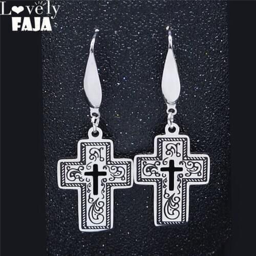 2021 Fashion Gothic Black Cross Stainless Steel Earrings for Women Dangle Earrings Jewelry aretes acero inoxidable mujer E4S03