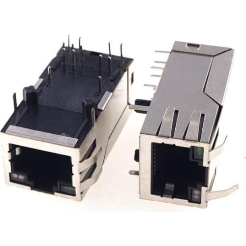 50pcs Shield Modular Jack Side Entry RJ45 8P8C Tab up EMI Magnet LED Right Angle Through Hole PCB 100Base RoHs Reach Wave Solder