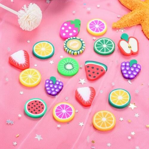 50Pcs Soft Clay Fruit Slices Polymer Clay Artificial Lemon Grape Flatback Cabochon DIY Hair Bows Decor Accessories 2-3cm