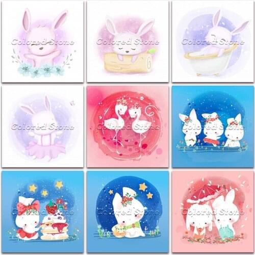 New Diamond painting Cartoon Animals Bunny bunny flamingo 5D DIY Full Square Drill embroidery Cross stitch 3D mosaic Drawing 221