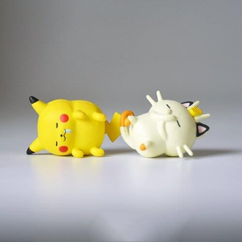 Anime Figure Sleeping Pika and Meowth Action Figure Model Toys PVC Kawaii Room Decoration Pokemones Gifts for Children Kids