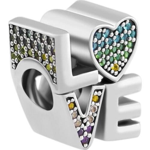 Authentic 925 Sterling Silver Multi-Color Love Charms Crystal Beads DIY Jewelry Making Gift for Women Fits Pandora Bracelets