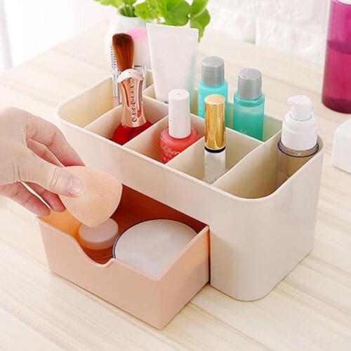 Saving Space Desktop Cosmetic Brush Storage Case With Drawer Makeup Organizer Item Pens Desk Organize Box Plastic Holder Drawers