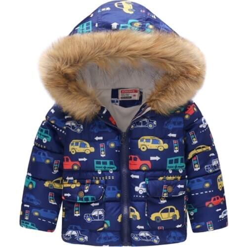 Kids Boys Girls Warm Winter Jacket Coats Fur Hoodie Cotton Kids Outwear Flower Printing Most Wished Gift
