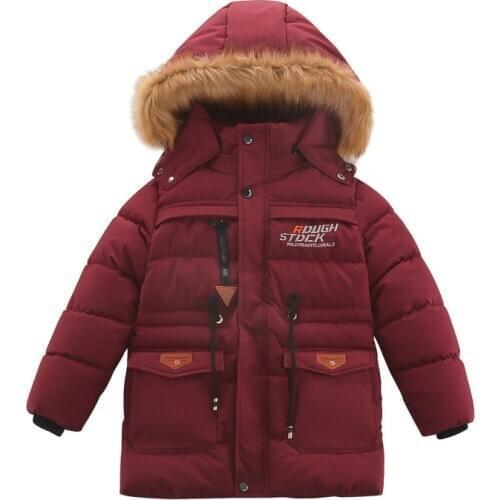Children Winter Down Jacket Kids Girl Clothes Long Sleeve With Fur Hooded Long Style Kids Snow Overalls Boys Outerwear Coats