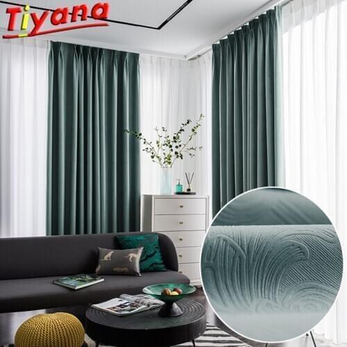 Electric Engraving 3D Flowers Curtains for Living Room Green Blackout Window Drapes for Bedroom Balcony Sun Protection*VT
