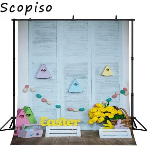 Scopiso Easter Photography Backdrops Wooden Floors Eggs Rabbit Flowers Decoration Photographic Backgrounds Photo Studio Prop