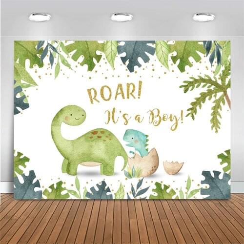 Dinosaur Photo Backdrop It’s a Boy Baby Shower Party Background Tree Leaf Dinosaur Boy Birthday Photo Background Photo Studio