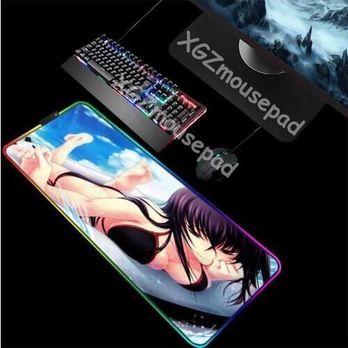 XGZ Large RGB Gaming Mouse Pad Black Lock Edge Anime Sexy Sister Beach Yacht Scenery Custom Computer Desk Mat Speed Non-slip Xxl