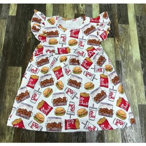 Lovely Children boutique clothes cute burger Fries fried chicken fast food pattern pearl dress