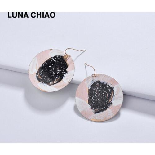 LUNA CHIAO New Trendy Fashion Round Steel Colorblocked Painted Fancy Drop Earrings for Girls