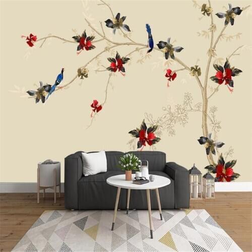Milofi custom 3D wallpaper mural magnolia hand-painted flower and bird living room bedroom background wall decoration painting w