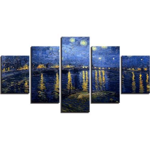 Modular Picture Print Canvas 5 Panels Van Gogh Painting Unframed Starry Night On The Rhone Vintage Home Decoration Poster