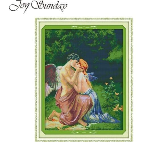 Joy Suanday Embroiderie Cross Stich Kits Counted 11 14CT Angel Kiss Portrait Pattern DMC Tela Aida Canvas Printed Needlework Set
