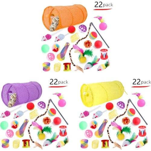 Pet Kitty Toy Variety Combination 22-piece Set Cat Channel Funny Cat Stick Mouse Bell Rainbow Ball Hair Ball Cat Toy Supplies