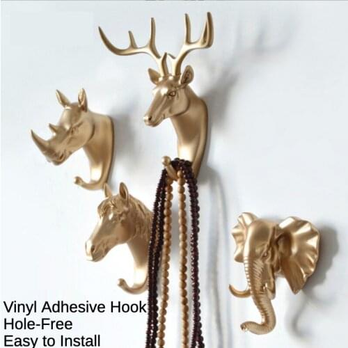 Wall Hanging Hook Vintage Deer Head Antlers for Hanging Clothes Adhesive Decoration Racks Cloth Coat Bag Hat Hanging Key Hooks