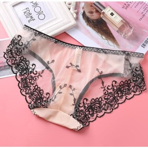 High Resilience Underwear Low-waist Panties Hollow Out Embroidered Lace Panties Sexy Seamless Briefs Transparent Mesh Underwear