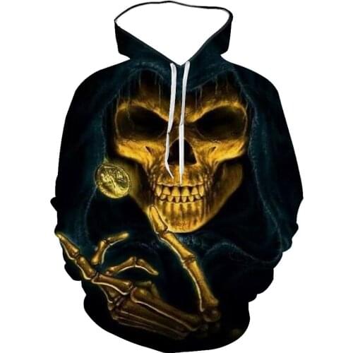 2021 New MenS And WomenS Hoodie 3d Color Printing Skull Elf Series Round Tie Hood Long-Sleeved Autumn And Winter Sportswear