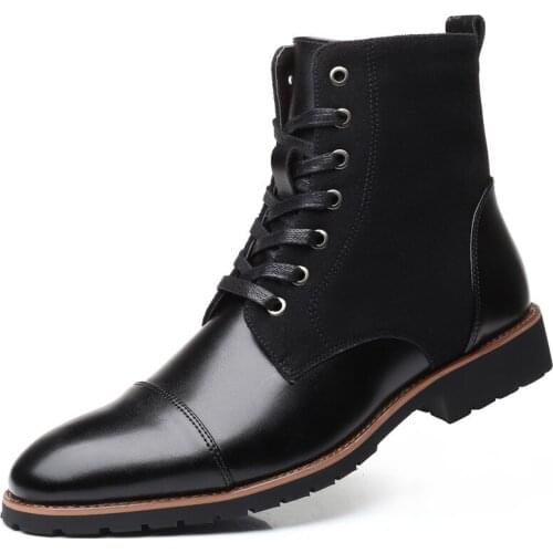 New Large Size Mens Shoes Fashion Trend Pointed Toe Plus Velvet Warm Martin Boots High Tube Mens Shoes Leather Boots
