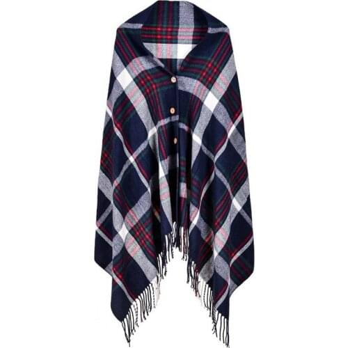 New womens classic Japanese and Korean style fashionable Plaid Button imitation cashmere shawl scarf dual purpose