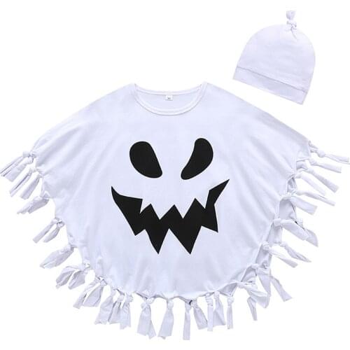 Halloween Baby Boy Clothes Little Boy’s Casual Sleeveless Cloak Cartoon Halloween Printing Tassel Bat Style Cape with Hat