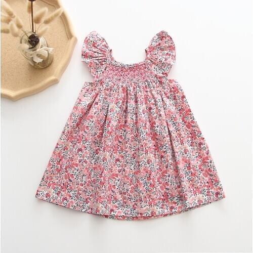 Baby Girls Dresses 2020 Ins European & America Toddler Girl Floral Dress Brand Cotton Summer Linen Princess Girl Clothings DT100