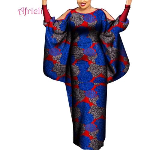 Africain Femme Print Dashiki Clothes Plus Size Women Dress Batwing Sleeve Ankara Lady Party Clothings WY8936
