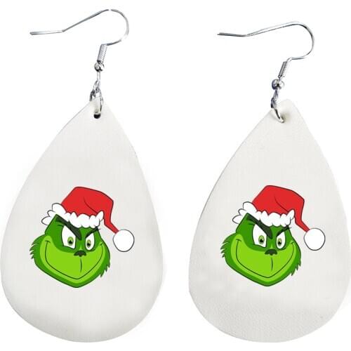 The grinch gifts christmas faux leather two layers glitter earrings thanks giving gift double print bulk order