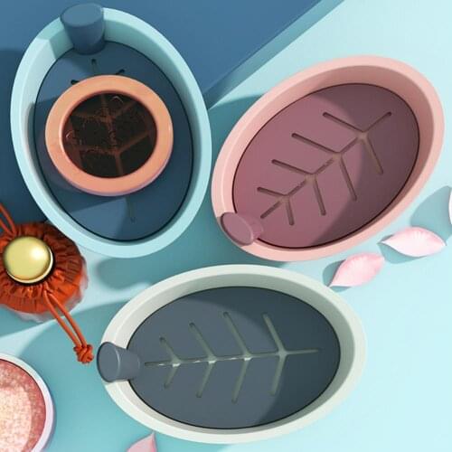 PP Creative Double Drain Soap Box Soap Box Easy to Clean Quick to Drain PP Leaf Shape Double Layer Soap Holder for Bathroom