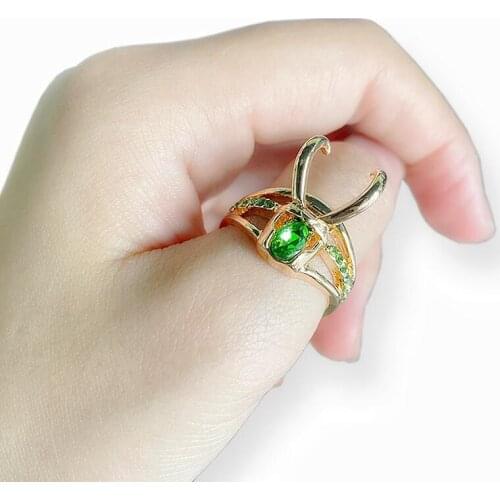 2021 new movie loki Super hero Helmet ring Green crystal metal Unisex cosplay jewelry Props gift