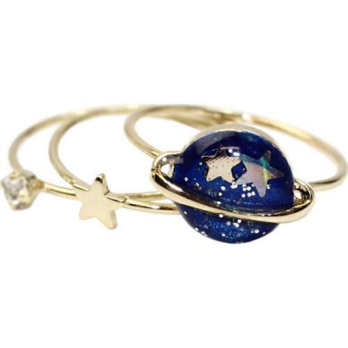 Daisies (3pcs/set) New Arrival Cute Blue Star Planet Joint Finger Rings Set for Women and Men Fashion Jewelry
