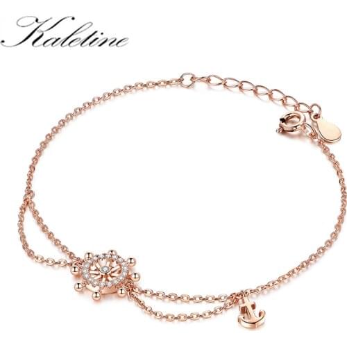 KALETINE Luxury Boat Steering Wheel Anchor Bracelets 925 Sterling Silver Zircon Hip Hop Women Charm Jewelry Gift for Girl