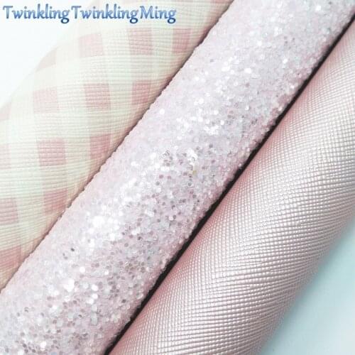 PINK Glitter Fabric, Plaids Tartan Faux Leather Fabric, Synthetic Leather Fabric Sheets For Bows A4 8"x11" Twinkling Ming XM190
