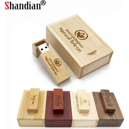 SHANDIAN free custom logo Photography wooden usb + box usb flash drive memory stick pendrive 8GB 16GB 32GB wedding gifts