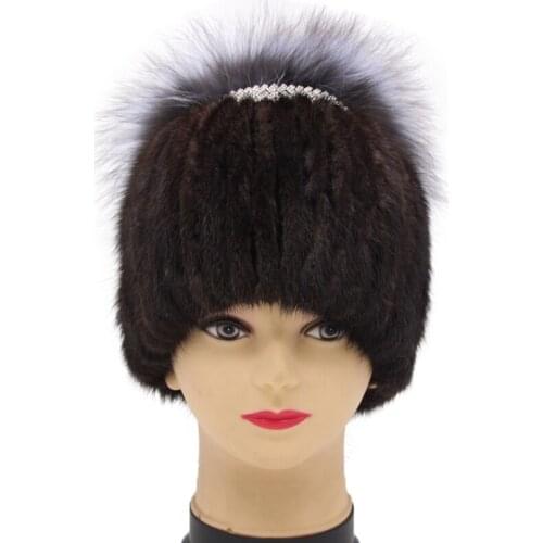 JKP 2020 New Real Mink Fur Women Hat Fox Fur Hair Winter Fashion Warm Natural Mink Fur Beanie Hat Winter Cap High Quality