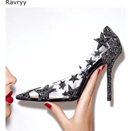 Bling bling black woman shoes rhinestone female drees shoes high heels pointed toe stiletto sexy pump slip-on single shoes
