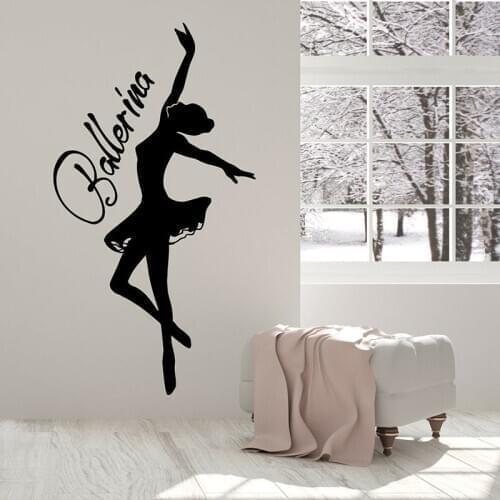 Ballerina Silhouette Wall Decal Word Logo Dancer Vinyl Stickers Girls Bedroom Dance Studio Ballet School Interior Decor Art E592