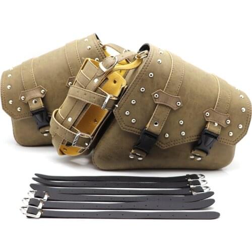 Universal Retro Motorcycle Saddle Bag PU Leather Side For Honda/Yamaha/Suzuki Tool Bags Motocross Vintage Saddlebags Brown