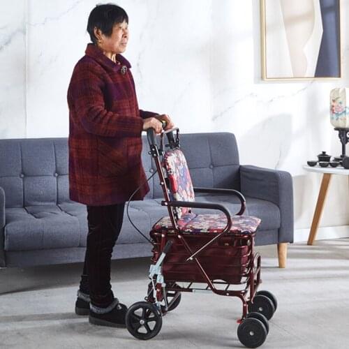 Thickened carbon steel shopping cart portable folding walker for the elderly with seat multi-functional outdoor luggage trolley