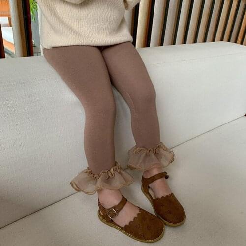 Spring Baby Girls Cotton Leggings Ruffles Patchwork Pure Color Tights Toddlers Kids Skinny Pants 2021 Children Pants 2-7T