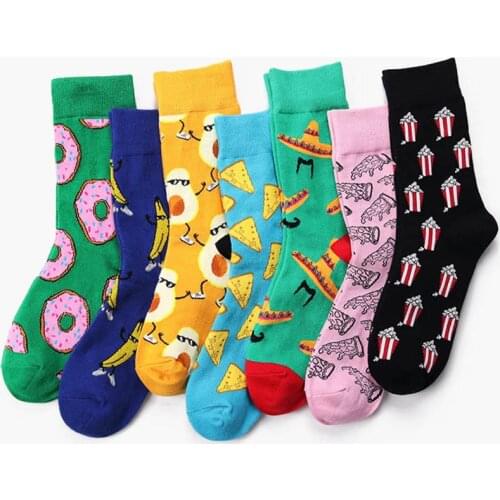 Japanese Women Cute Fruit Food Dessert Colorful Harajuku Socks Funny Funky French fries doughnut pizza male Crew Sock