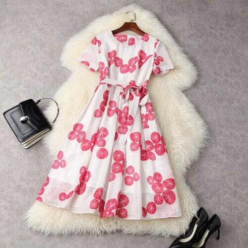 European and American womens wear for spring 2021 Short-sleeved printed round neck lace-up Fashion pleated dress